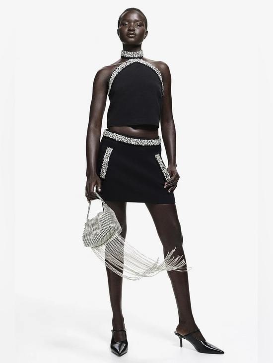 H&M Dresses & Skirts - H&M Edition Rhinestone-Embellished Mini Skirt Black Size 6